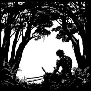 Cadre en bois meditation du guerrier